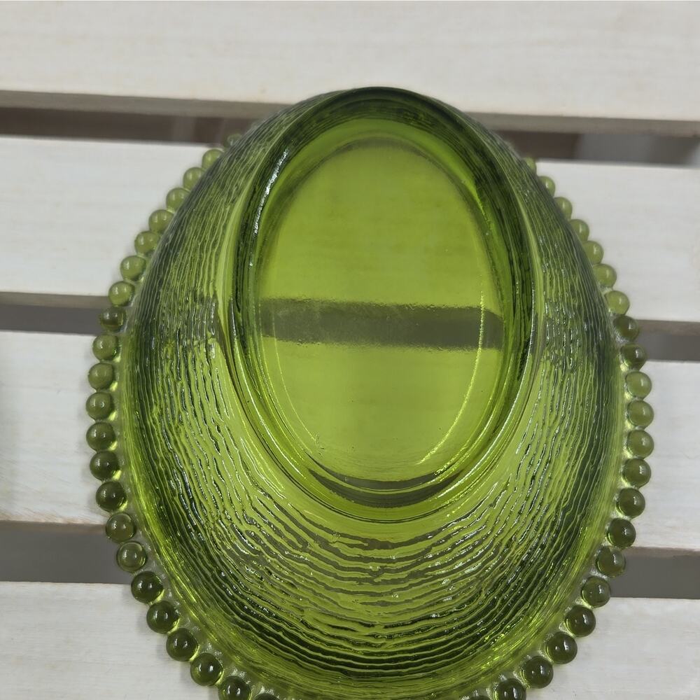 Indiana Green Pressed Glass Hen on Nest Covered Dish with Lid Oval 2-Piece Set - Picture 5 of 5